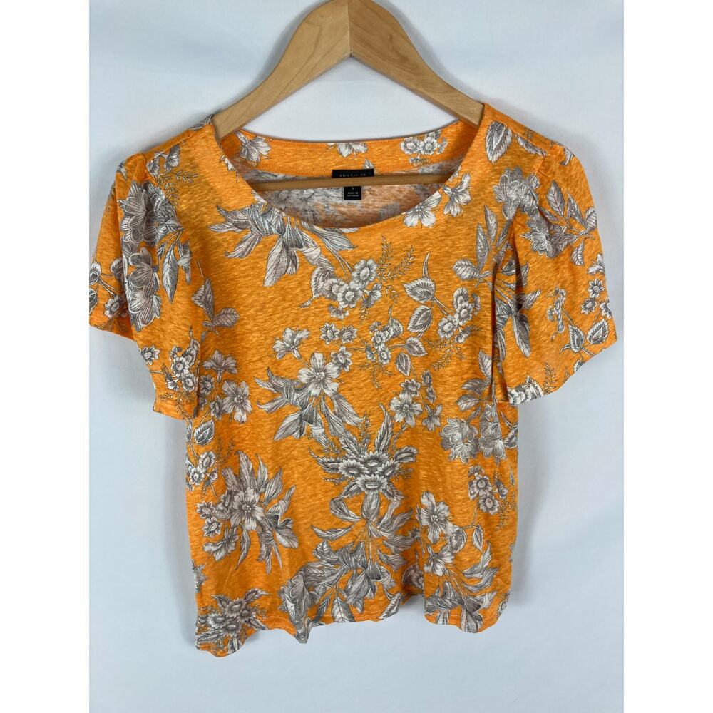 Ann Taylor Orange Floral Short Sleeve Blouse
